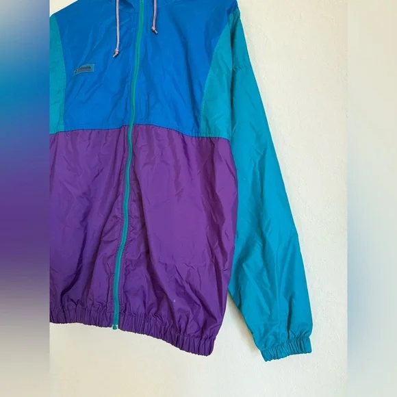 Vintage Columbia windbreaker jacket - retro colorblock track rain coat 80s 90s - Picture 2 of 12